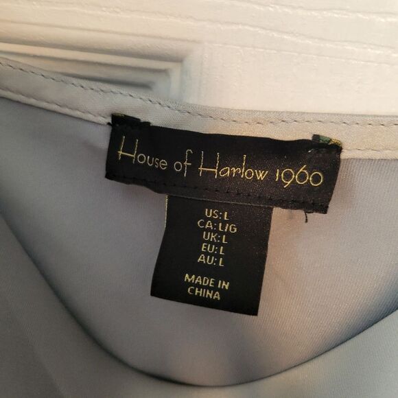 House of Harlow 1960 Silver Satin Draped Neck Bodysuit Size Large - Picture 4 of 5